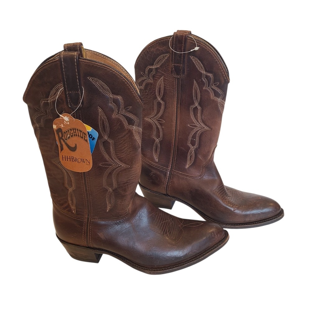 HH Brown Leather Western Cowboy Boots Mens Sz 9.5 M ‎ USA Rainproof